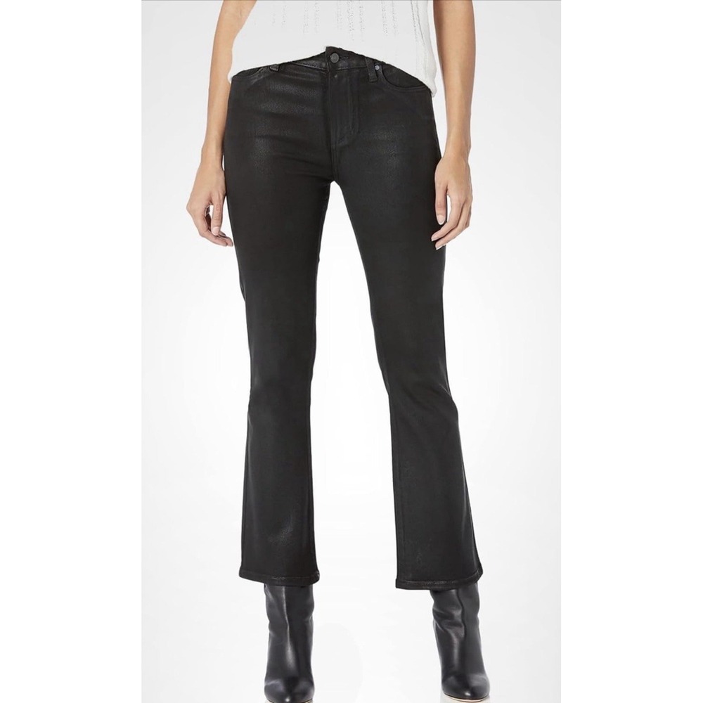 NWT Paige High Rise Laurel Canyon Petite Sm Black‎ Fog Luxe Coating Faux Leather